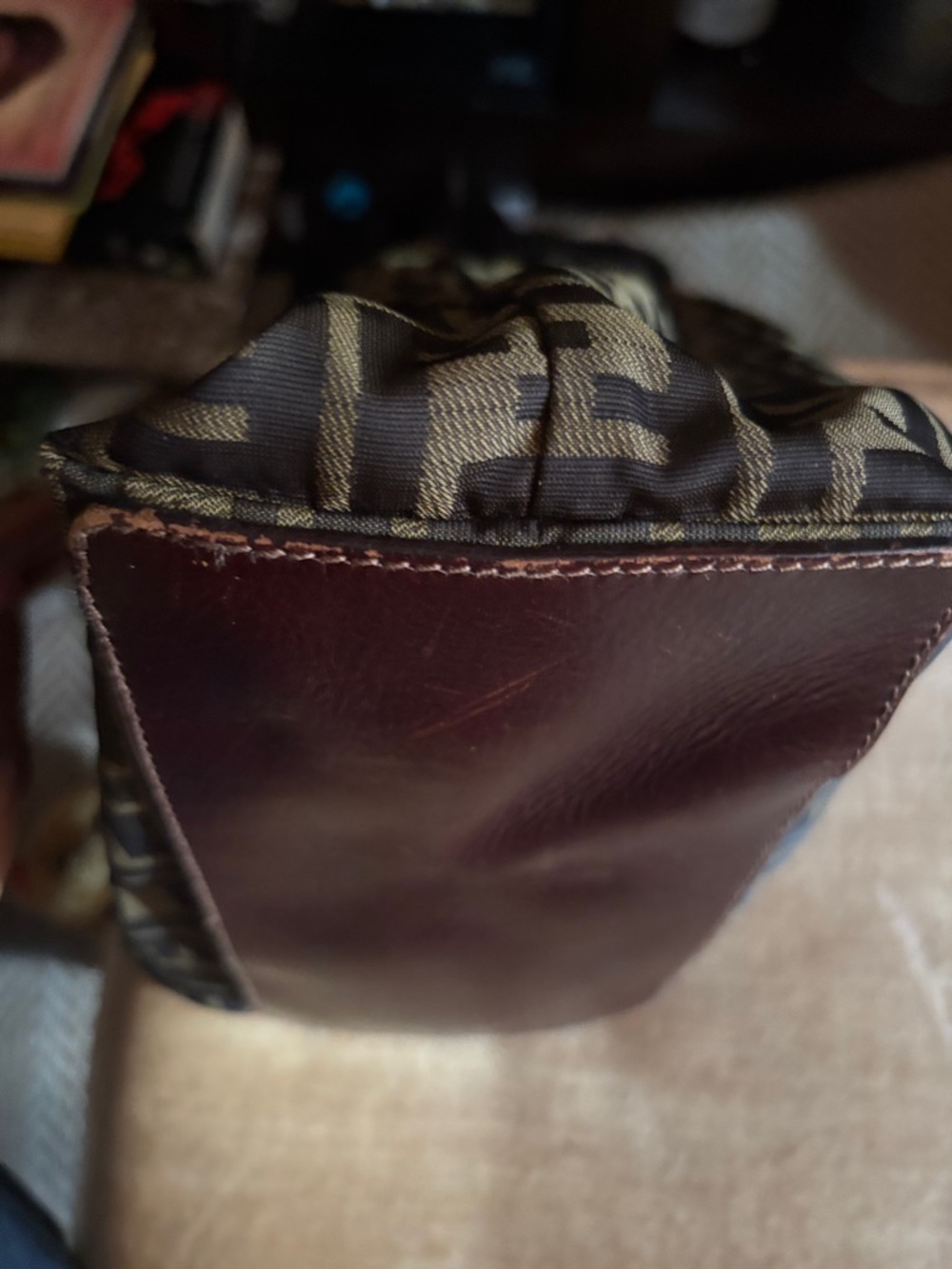 Fendi Brown and Dark Brown Zucca Monogram Tote 13 w /12L wear in handles - Picture 3 of 5